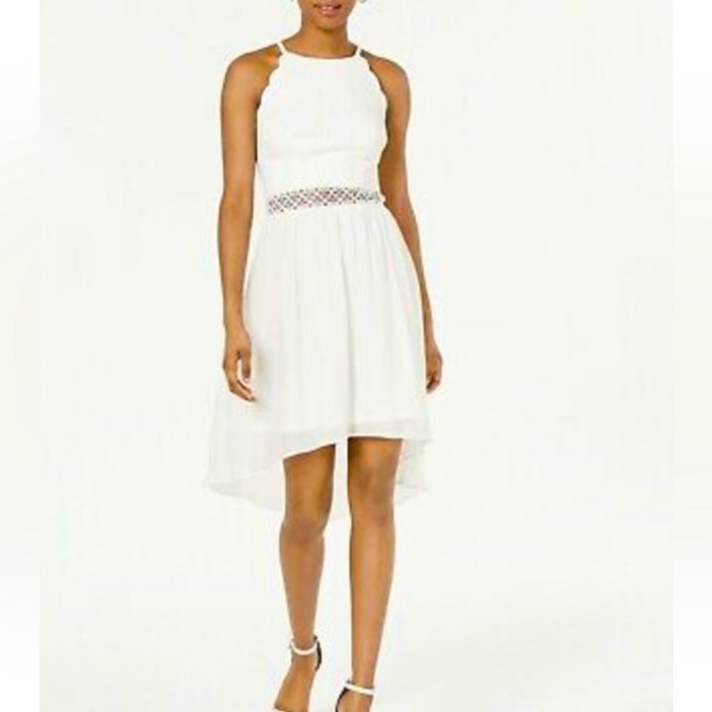 BCX size 9 white lace illusion waist high low mini dress juniors NWT